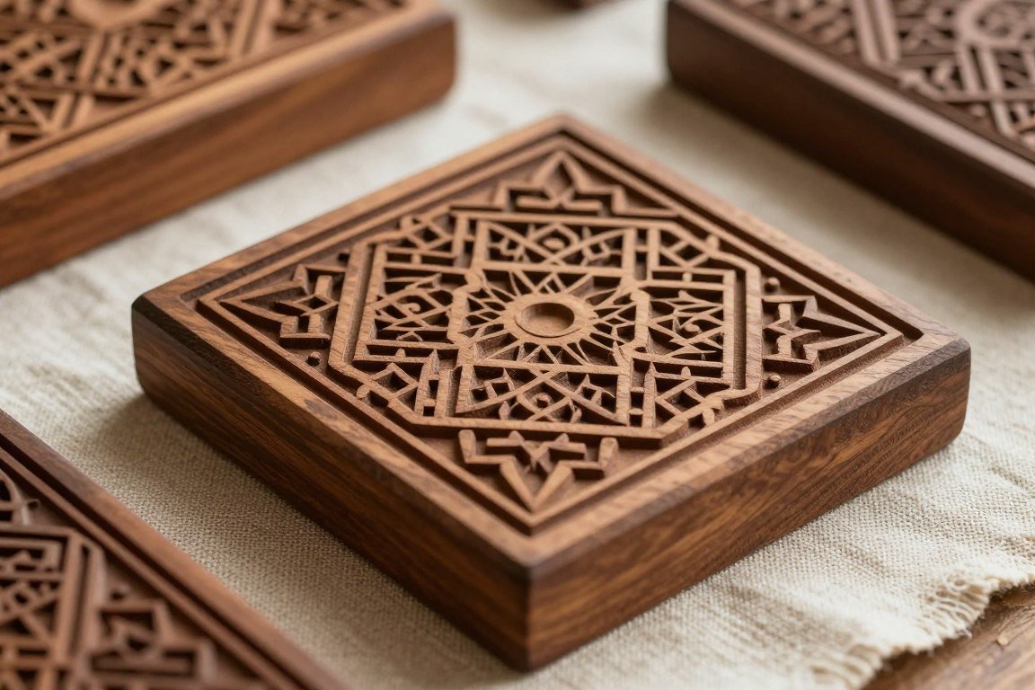 Artisan wooden printing blocks with traditional geometric patterns